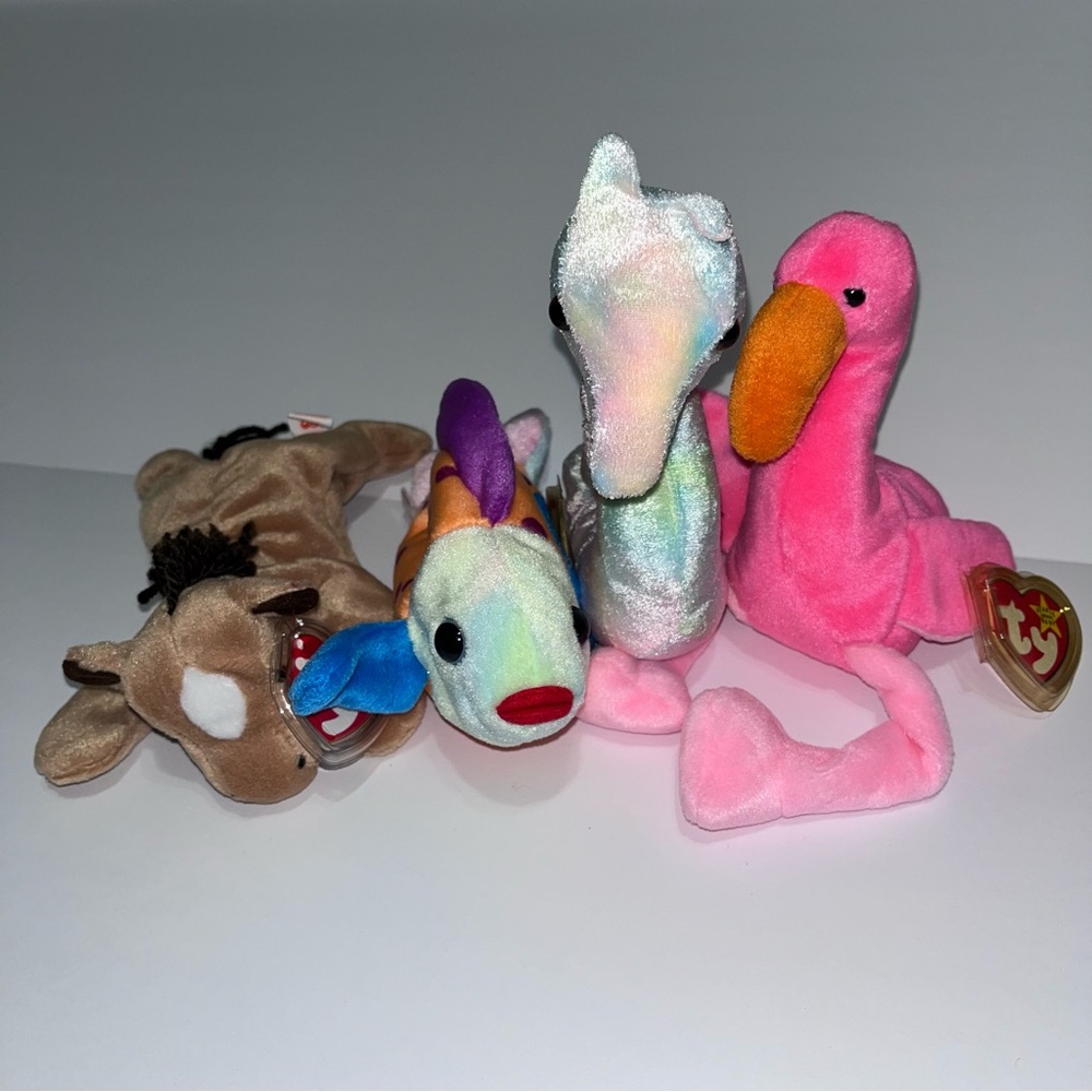 Ty Beanie Babies Horse, Fish, Seahorse and Flamingo
